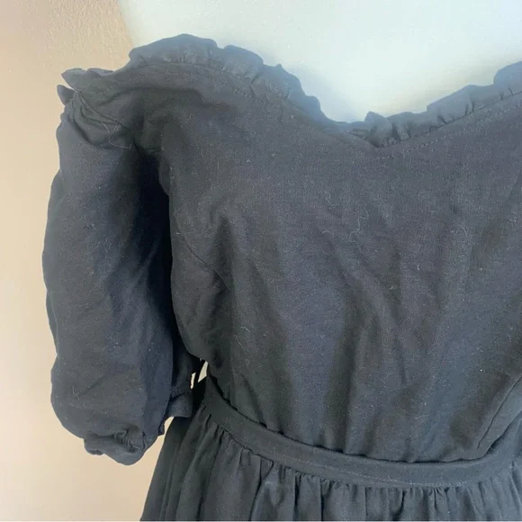 City Chic Linen Blend Off Shoulder Tiered Puff Sleeve Midi Dress - Picture 12 of 14